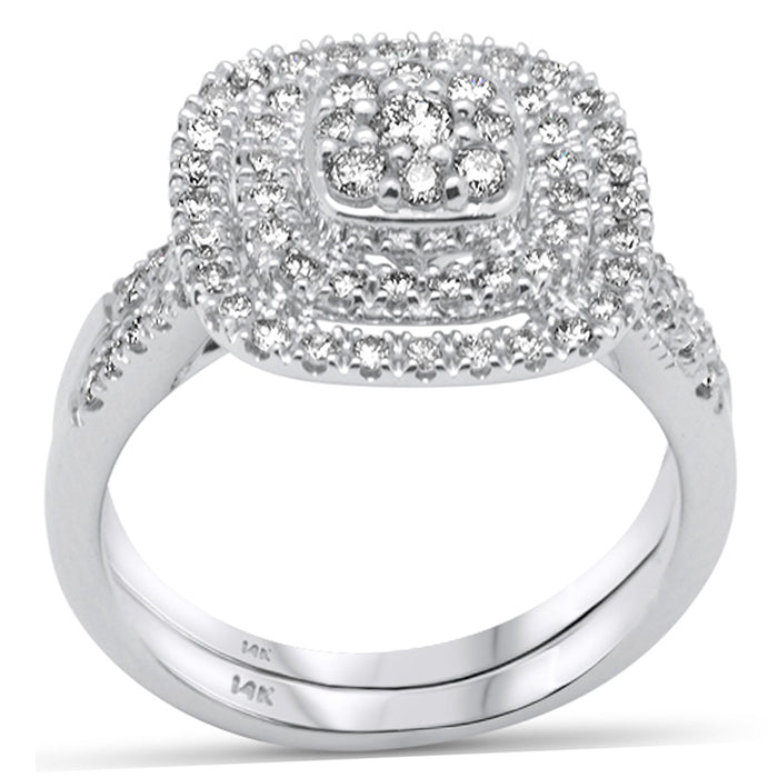 DIAMOND CLOSEOUT! .97ct G SI 14K White Gold Diamond Square Shaped Women's Ring Set Size 6.5