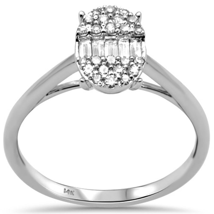 DIAMOND CLOSEOUT! .24ct G SI 14K White Gold Round & Baguette Diamond Oval Shaped Ring Size 6.5