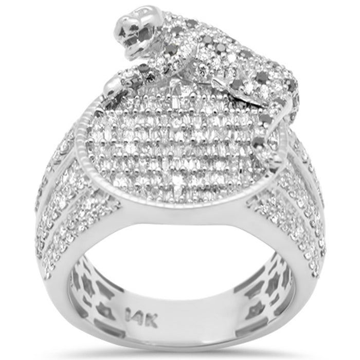 DIAMOND CLOSEOUT! 2.71ct G SI 14K White Gold Round & Baguette Diamond Lion Men's Ring Size 10
