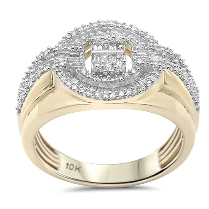 DIAMOND CLOSEOUT! .78ct G SI 10K Yellow Gold Round & Baguette Diamond Men's Ring Size 10