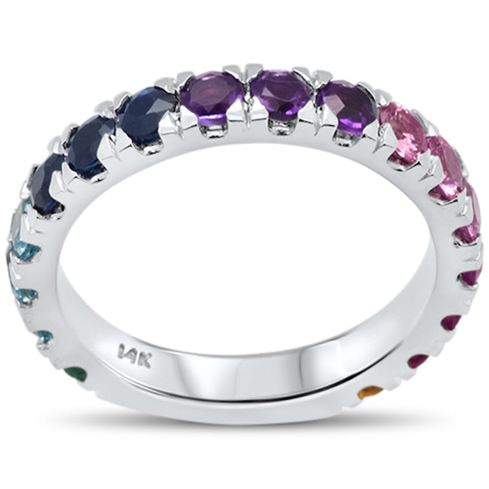 DIAMOND CLOSEOUT! 2.19ct G SI 14K White Gold Multi Color Gemstones Ring Band Size 7