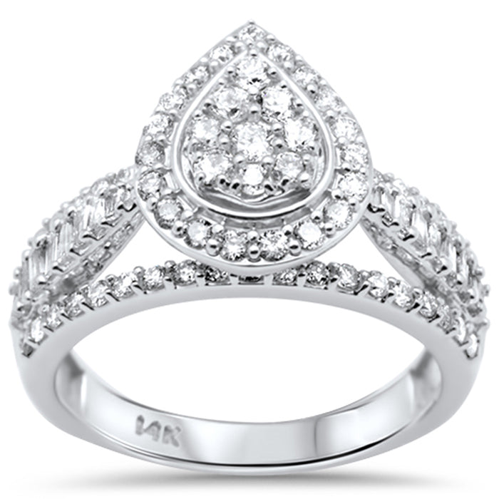 DIAMOND CLOSEOUT! 1.05ct G SI 14K White Gold Pear Shaped Round & Baguette Diamond Engagement Ring Size 6.5