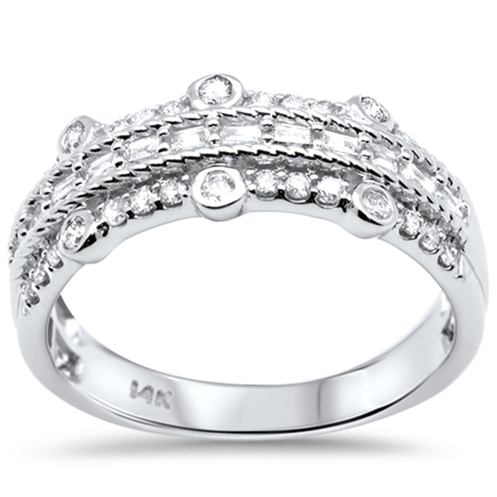 DIAMOND CLOSEOUT! .37ct G SI 14K White Gold Round & Baguette Diamond Ring Band Size 7