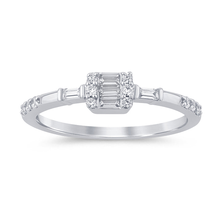 DIAMOND CLOSEOUT! .24ct G SI 14K White Gold Round & Baguette Diamond Engagement Ring Size 7