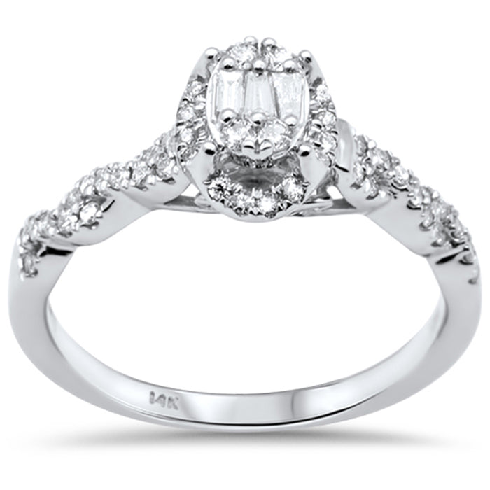 SPECIAL! .35ct G SI 14K White Gold Round & Baguette Diamond Engagement Ring Size 6.50