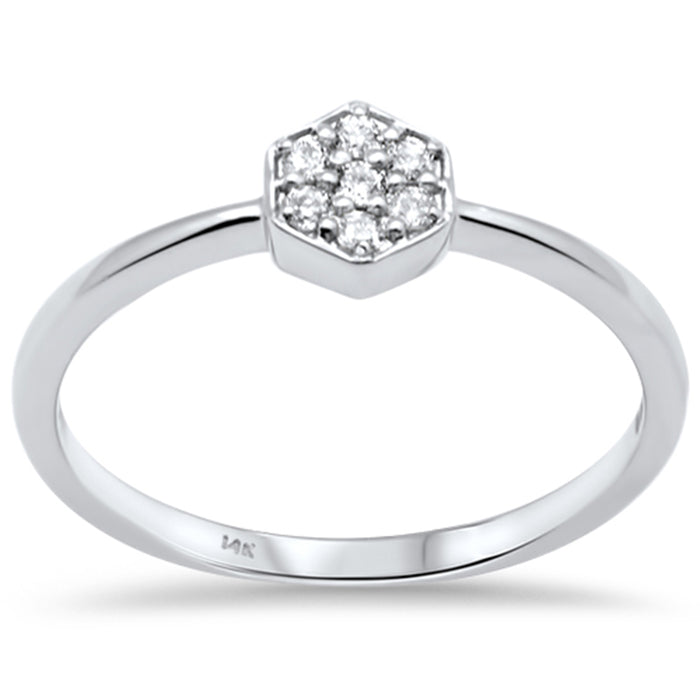 DIAMOND CLOSEOUT! .09ct G SI 14K White Gold Diamond Hexagon Shape Ladies Ring Size 6.5