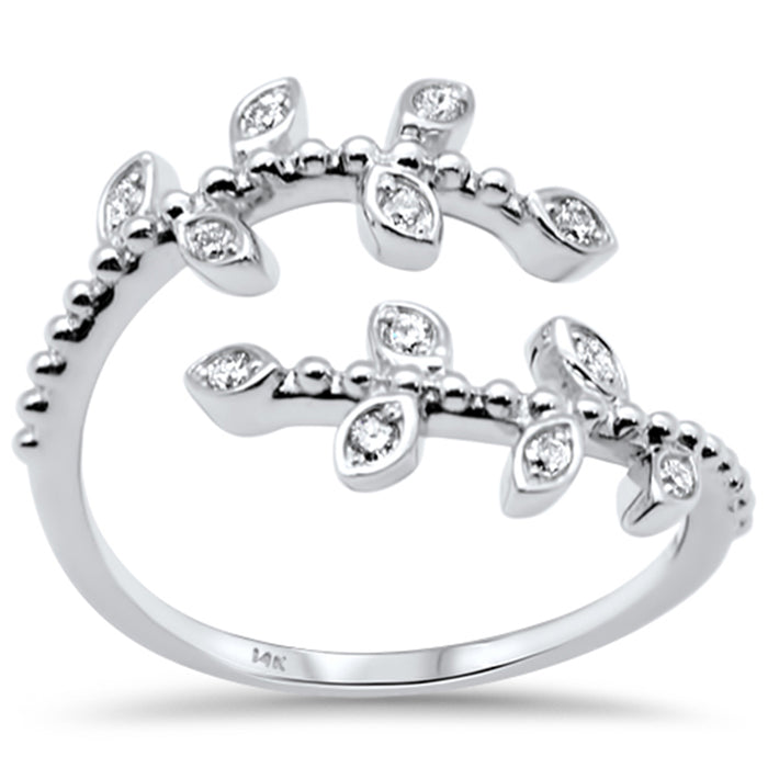 DIAMOND CLOSEOUT! .15ct G SI 14K White Gold Diamond Leaf Wrap around Ring Size 6.5