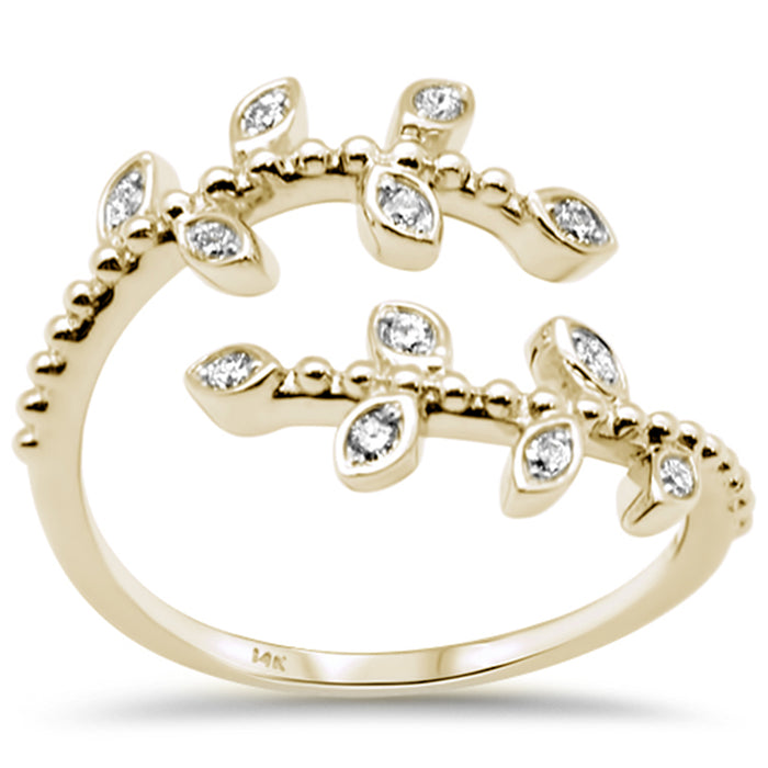 DIAMOND CLOSEOUT! .14ct G SI 14K Yellow Gold Diamond Leaf Wrap around Ring Size 6.5