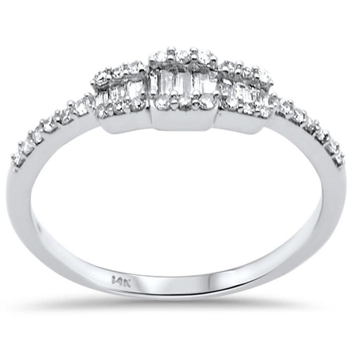 DIAMOND CLOSEOUT! .24ct G SI 14K White Gold Diamond Round & Baguette Ladies Ring Size 6.5