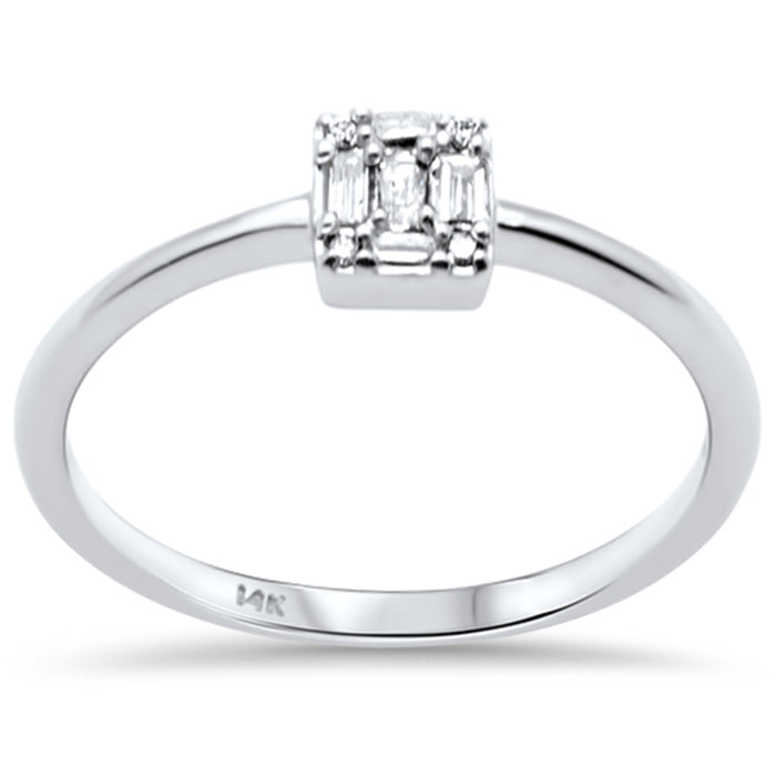 DIAMOND CLOSEOUT! .11ct G SI 14K White Gold Round & Baguette Diamond Ring Size 6.5