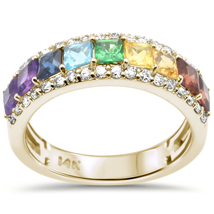 GEMSTONE CLOSEOUT ! 1.88ct G SI 14K Yellow Gold Diamond & Multi Color Gemstones & Diamonds Ring Band