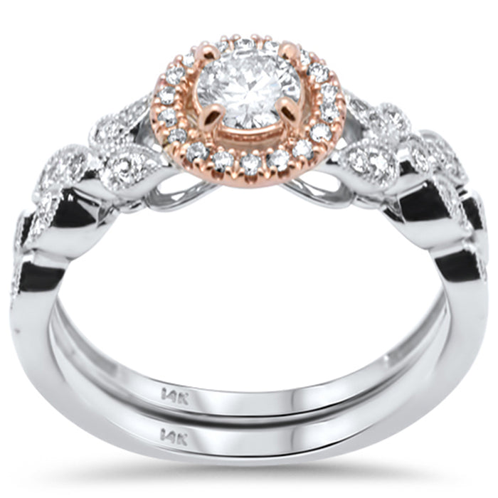 DIAMOND CLOSEOUT! .53ct G SI 14K Two Tone Diamond Halo Engagement Ring Set Size 6.5