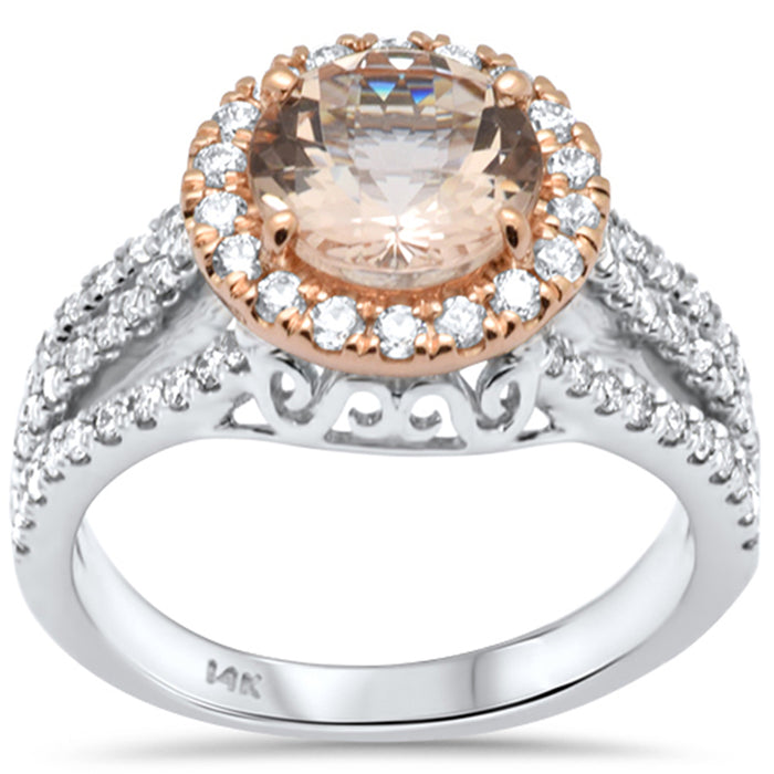 GEMSTONE CLOSEOUT! 2.52ct G SI 14K Two Tone Halo Morganite Gemstone & Diamond Ring Size 6.5