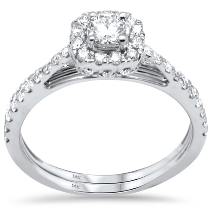 DIAMOND CLOSEOUT! .78ct G SI 14K White Gold Diamond Halo Engagement Ring Set Size 6.5