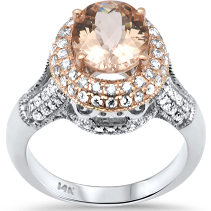 GEMSTONE CLOSEOUT! 3.26ct G SI 14K Two Tone Gold Double Halo Morganite Gemstone & Diamond Ring Size 7