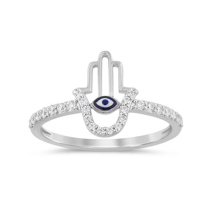 SPECIAL! .19ct G SI 14K White Gold Diamond Hand of Hamza Ring Band Size 6.5