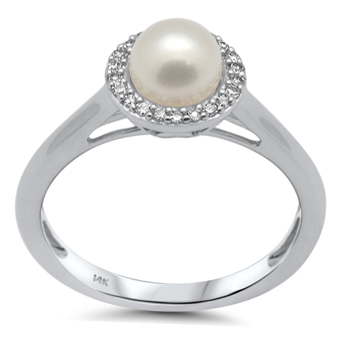 SPECIAL! .10ct G SI 14K White Gold Diamond Pearl & Diamond Ring Band