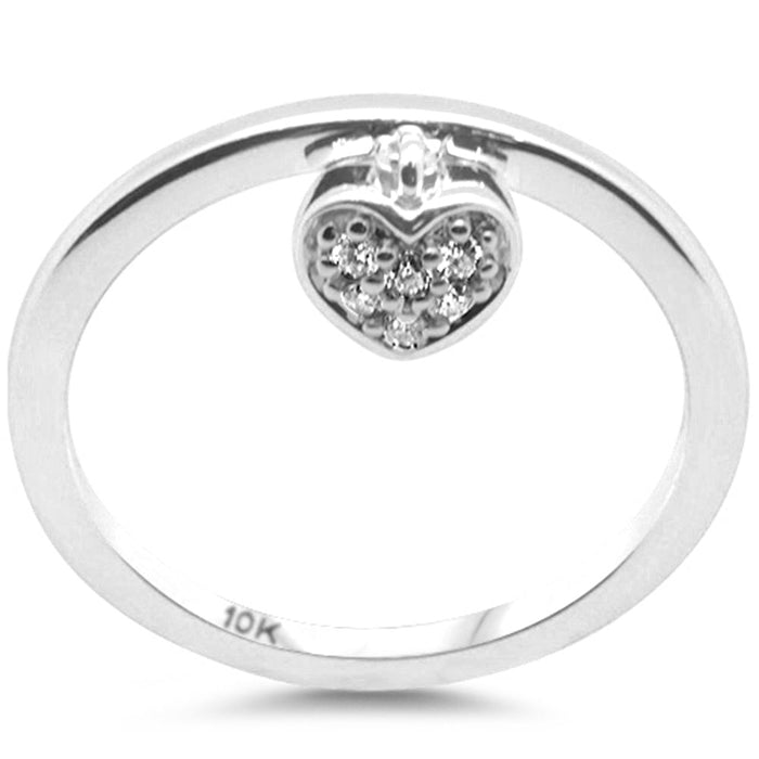 DIAMOND CLOSEOUT! .06ct G SI 10K White Gold Diamond Heart Shaped Dangle Ring Band Size 6.5