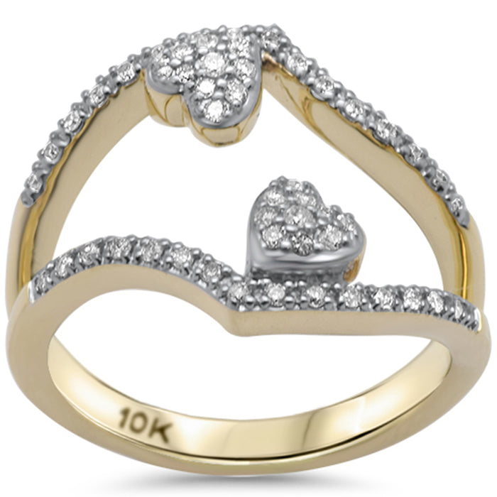 DIAMOND CLOSEOUT! .27ct G SI 10K Yellow Gold Diamond Two Hearts Style Ring Band Size 6.5