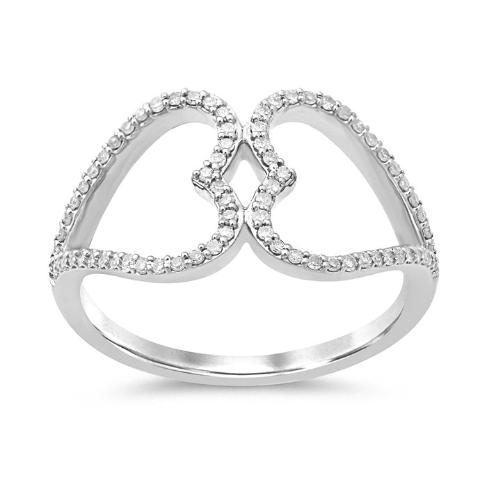 DIAMOND CLOSEOUT! .19ct G SI 14K White Gold Diamond Two Hearts Style Ring Band Size 6.5