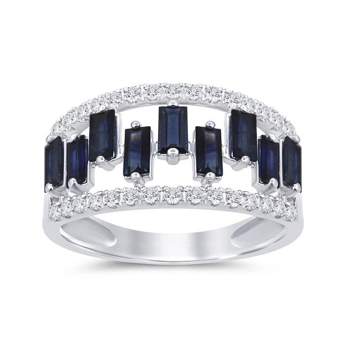 SPECIAL! 1.55ct G SI 14K White Gold Diamond & Baguette Blue Sapphire Gemstone Ring Band