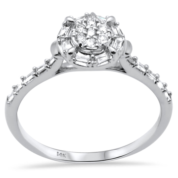 DIAMOND CLOSEOUT! .20ct G SI 14K White Gold Round & Baguette Diamonds Engagement Ring Size 6.5