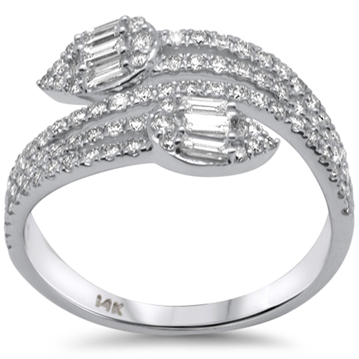DIAMOND CLOSEOUT! .77ct G SI 14K White Gold Round & Baguette Diamond Wrap Around Ring Band Size 6.5