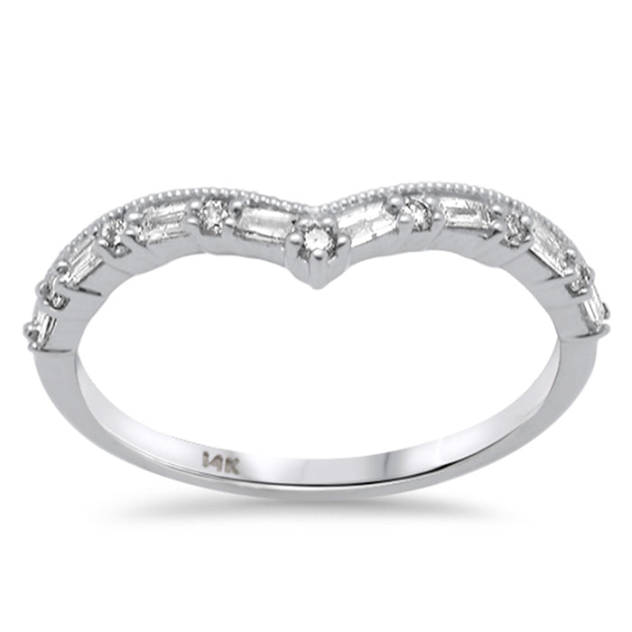 DIAMOND CLOSEOUT! .22ct G SI 14K White Gold Round & Baguette Diamond Stackable Band Ring Size 6.5