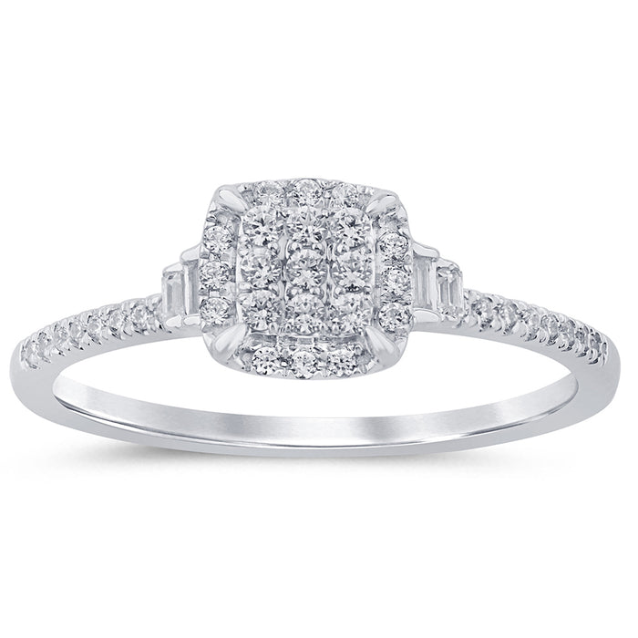 SPECIAL! .19ct G SI 14K White Gold Round & Baguette Diamond Engagement Ring Size 6.5