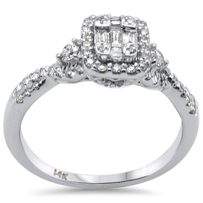 DIAMOND CLOSEOUT! .50ct G SI 14K White Gold Round & Baguette Diamond Engagement Ring Size 6.5