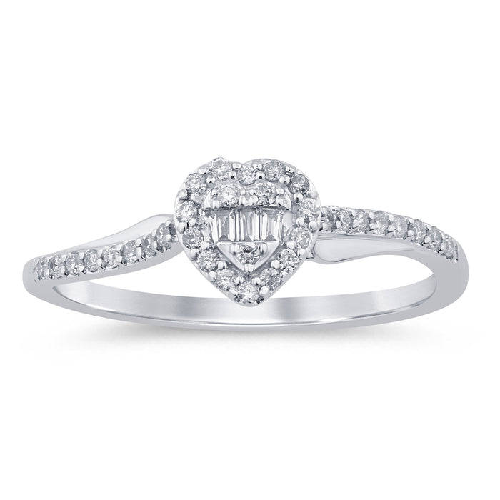 .17ct G SI 14K White Gold Round & Baguette Diamond Engagement Ring Size 6.5