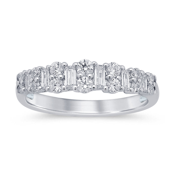 SPECIAL! .61ct G SI 14K White Gold Round & Baguette Diamond Band Ring Size 6.5