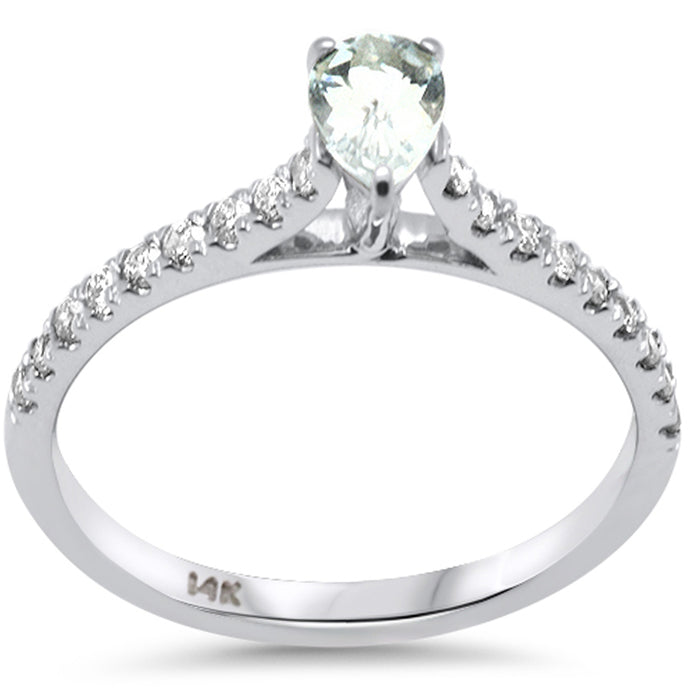 DIAMOND CLOSEOUT! .57ct G SI 14K White Gold Diamond & Pear Shaped Aquamarine Gemstone Engagement Ring Size 6.5