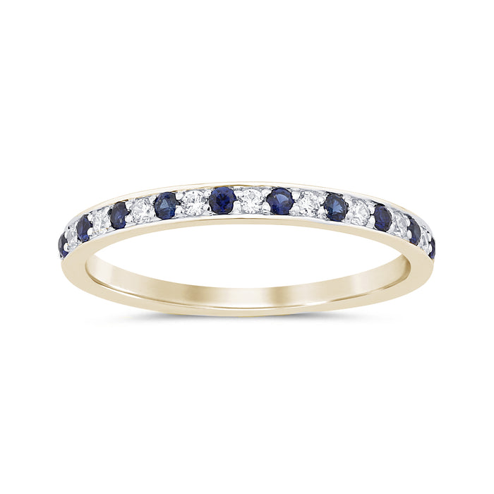 .10ct, .15ct G SI 14K Yellow Gold Diamond Blue Sapphire Gemstone Band Ring Size 6.5