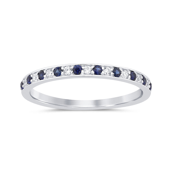 SPECIAL! .28ct G SI 14K White Gold Diamond Blue Sapphire Gemstone Band Ring Size 6.5