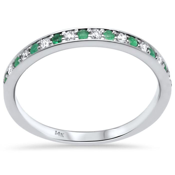 SPECIAL! .22ct G SI 14K White Gold Diamond Emerald Gemstone Band Ring Size 6.5