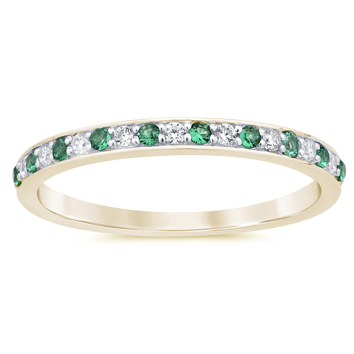 DIAMOND CLOSEOUT! .21ct G SI 14K Yellow Gold Diamond Emerald Gemstone Band Ring Size 6.5