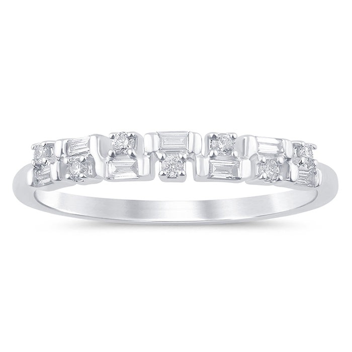 .15ct G SI 14K White Gold Diamond Round & Baguette Band Ring Size 6.5