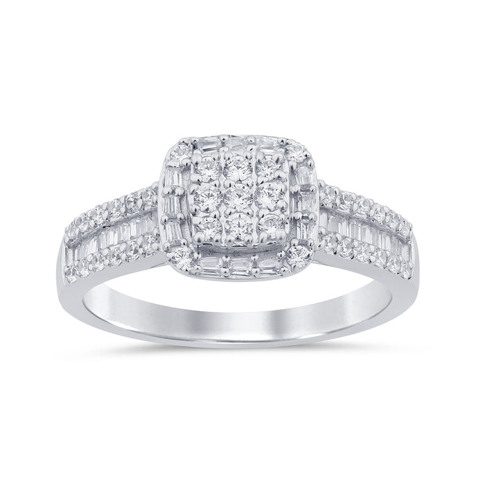 SPECIAL! .50ct G SI 14K White Gold Diamond Round & Baguette Engagement Ring Size 6.5