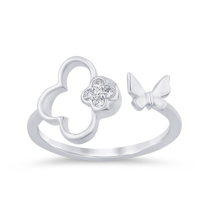 DIAMOND CLOSEOUT! .07ct G SI 14K White Gold Diamond Flower & Buterfly Wrap Around Ring Size 6.5