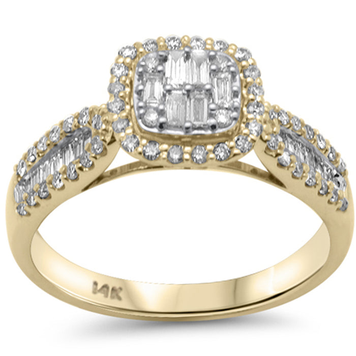 DIAMOND CLOSEOUT! .54ct G SI 14K Yellow Gold Diamond Round & Baguette Engagment Ring Size 6.5