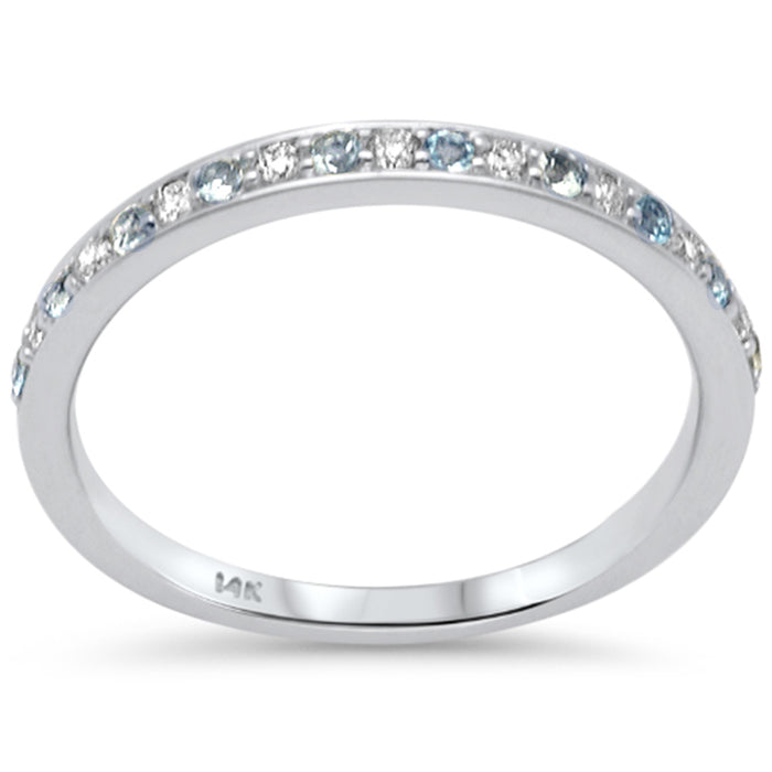 SPECIAL! .25ct G SI 14K White Gold Diamond & Aquamarine Eternity Band Ring Size 6.5