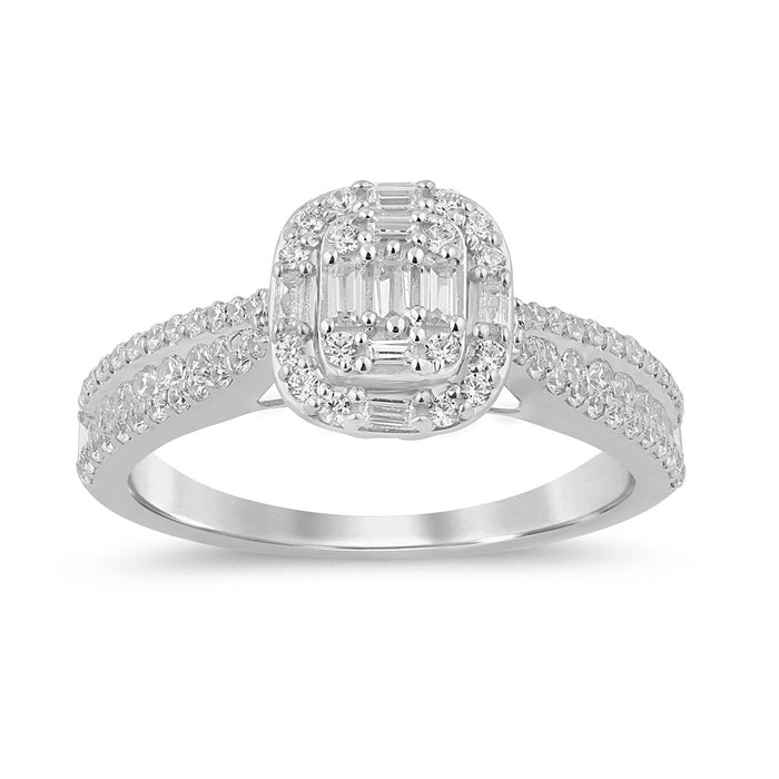 DIAMOND CLOSEOUT! .66ct G SI 14K White Gold Round & Baguette Diamond Engagement Ring Size 6.5