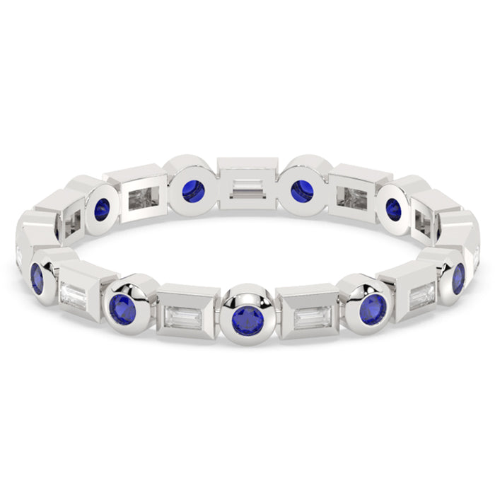 SPECIAL! .33ct G SI 14K White Gold Diamond & Blue Sapphire Eternity Style Band Ring Size 6.5