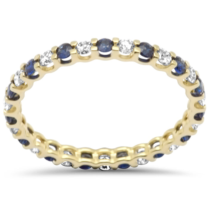DIAMOND CLOSEOUT! 1.01ct G SI 14K Yellow Gold Diamond & Blue Sapphire Eternity Band Ring Size 7