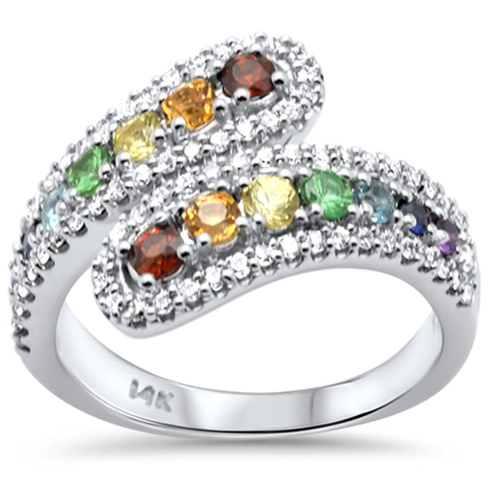 DIAMOND CLOSEOUT! 1.12ct G SI 14K White Gold Diamond & Multi Color Gemstone Wrap Around Ring Size 6.5