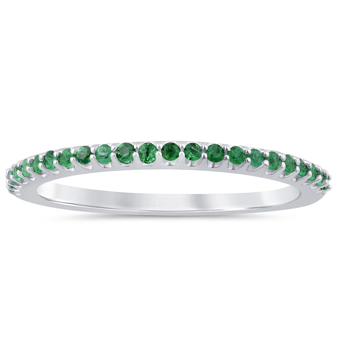 .16ct G SI 14K White Gold Emerald Gemstone Anniversary Band Ring Size 6.5