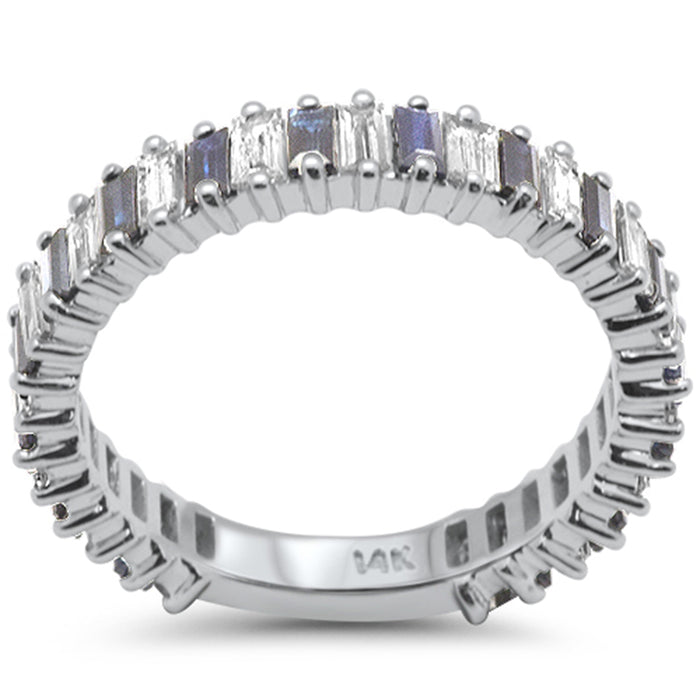 SPECIAL! 1.77ct G SI 14K White Gold Diamond Blue Sapphire Eternity Band Ring Size 6.5