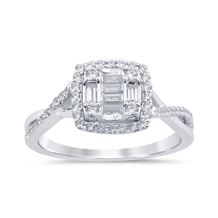 SPECIAL!.50ct G SI 14K White Gold Round & Baguette Diamond Engagement Ring Size 6.5