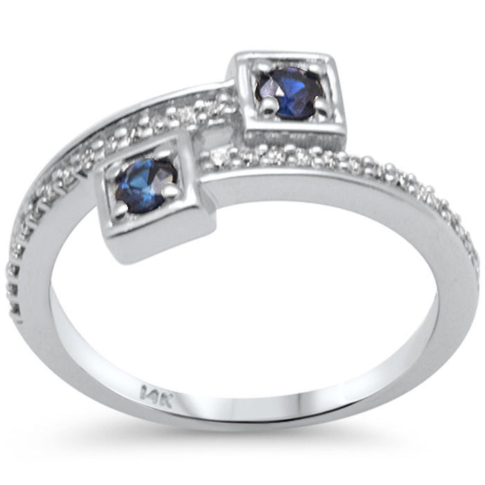 DIAMOND CLOSEOUT! .37ct G SI 14K White Gold Round Diamond & Blue Sapphire Wrap Around Ring Size 6.5
